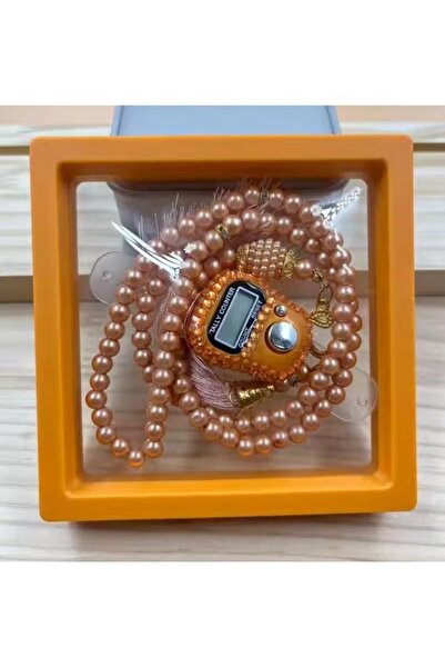 huitich Digital Elegance 99 Glass Bead Tasbeeh Gift Set with Digital Counter Orange