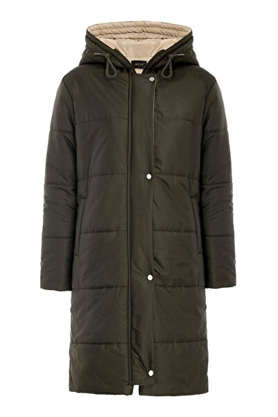Olcay Hooded Garni Detailed Quilted Coat Khaki 6782