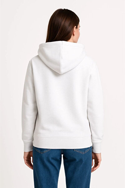 ELLA Three Thread Hooded Kangaroo Pocket Sweatshirt Hoodie - White