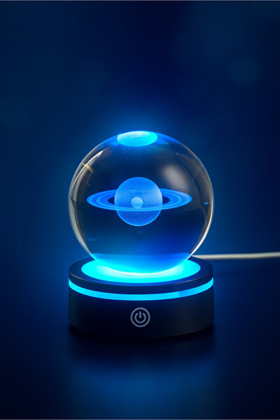 Deryal Hediyelik Satürn Gezegen Tasarımlı Renk Değiştiren Usb’li Dönen Cam Küre
