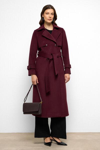 Olcay Double Breasted Coat with Cape Detail Mürdum 3091