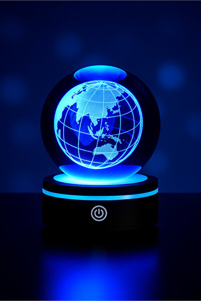 Deryal Hediyelik Dünya Tasarımlı Renk Değiştiren USB’li Dönen Cam Küre