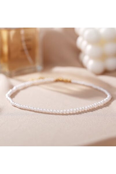 huitich Elegant Pearl Necklace with Alloy Clasp White 0.6Cm