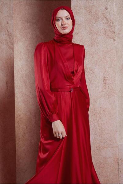 Alvina Satin Textured Belted Dress - 44556