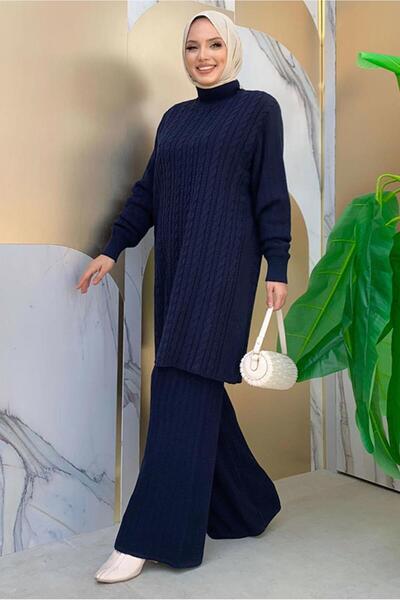 TRENDTESETTÜR KADIN LACİVERT TRİKO PANTOLONLU TAKIM T 01332