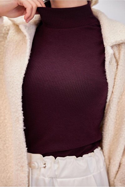 TRENDTESETTÜR Corded Plum Colored Women's SweaTer - Sleeveless T 8253