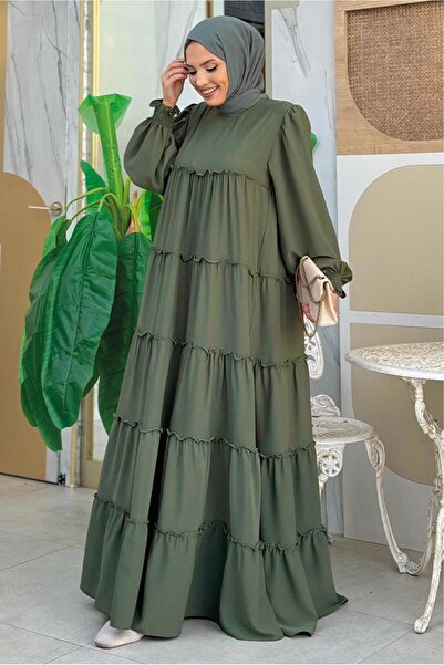 TRENDTESETTÜR Γυναικείο Χακί Βαμβακερό Φαρδύ Φόρεμα Τ 3206