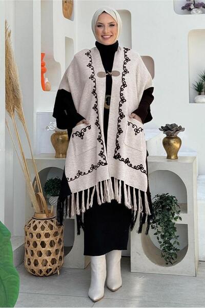 TRENDTESETTÜR Beige Knitwear Panco - Stone Tassel Detail, t 15021