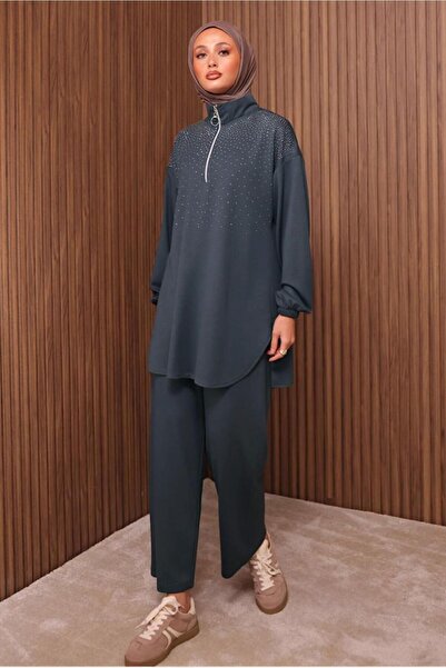 TRENDTESETTÜR Women's Gray (Anthracite) Stone Pants Suit t 7135