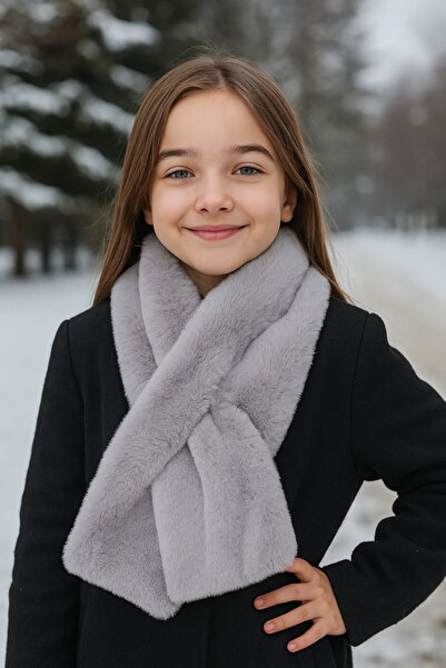 Luminos Butik Kız Çocuk Antrasit Peluş Kaşkol Boyunluk Atkı Byn001