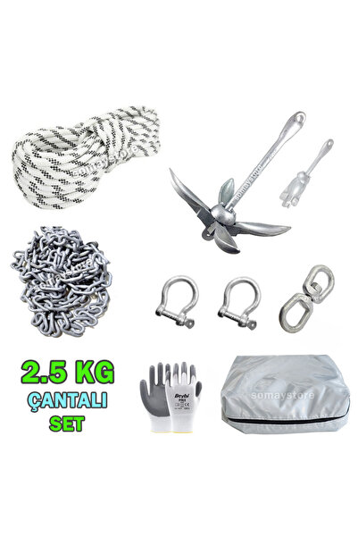 SomayStore Çantalı Tekne ve Şişme Bot İçin Hazır Çapa Seti 2.5 KG