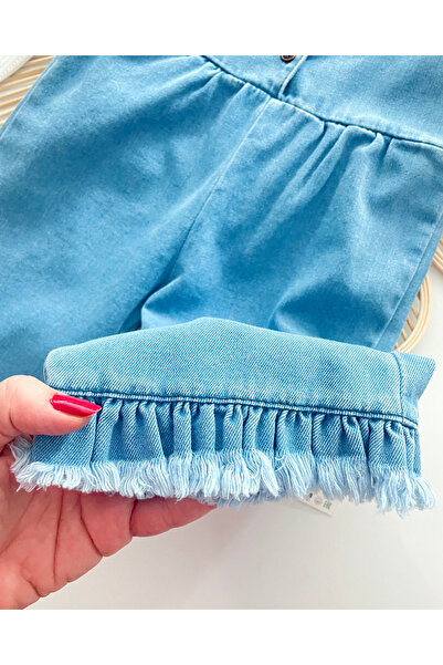 Jammybaby Palazzo Jean Denim Salopet Jumpsuit 100% Cotton Lycra Ribbed Balloon Blouse Luxury Tassels Baby Girl Set