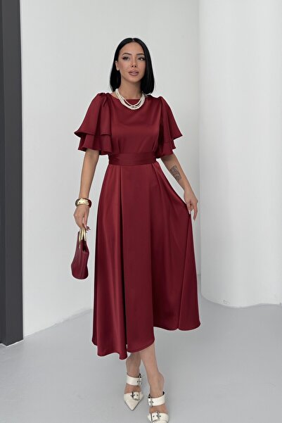 ALFUDO Moda Collection Rochie de seară din satin pentru femei Lisa, roșu claret