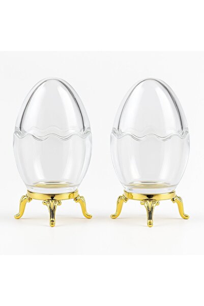 FAIR HOME 2'li Gold Metal Ayaklı Cam Yumurta Şeklinde Çok Amaçlı Dekoratif Ku...