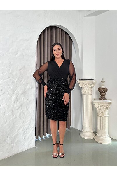 rotop Φόρεμα Ramona, για περιστάσεις, με πούλιες, κομψό μοντέλο, μαύρο χρώμα