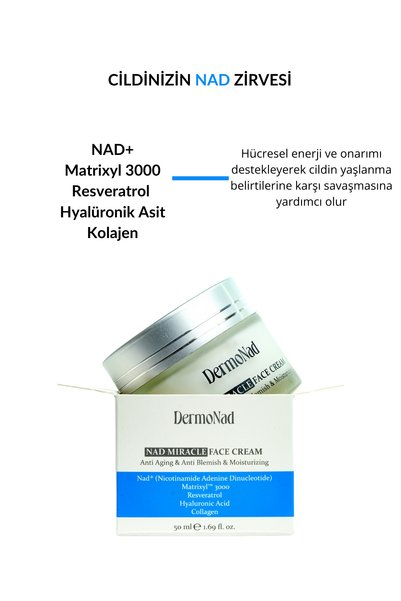 DermoNad NAD +Yüz Bakım Kremi Aydınlatıcı Ve Nemlendirici (NAD+ Kolajen,Resveratrol, MAtrixyl3000) 50 ML