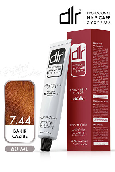 DLR Color Kalıcı Saç Boyası 60ml 7.44 Bakır Cazibe - Yoğun Beyaz Kapatma-Renk...