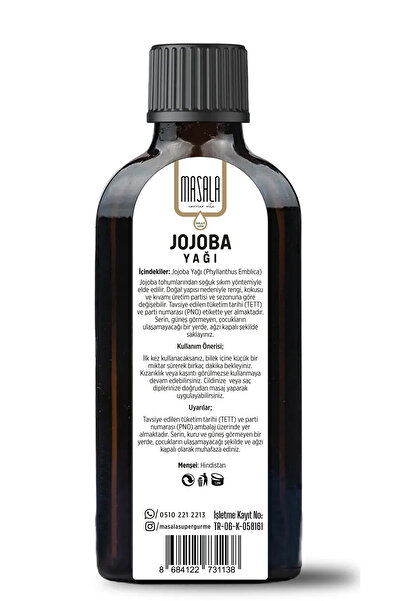 Masala Jojoba Yağı 100 ml. (Jojoba Oil) Soğuk Pres
