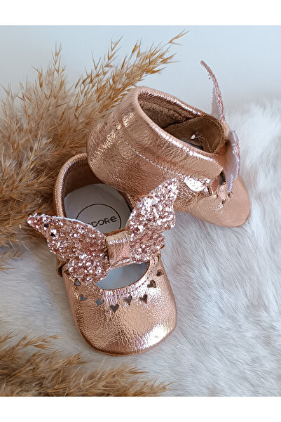 Hodore Alice Butterfly Stone Rose Genuine Leather Baby Moccasins