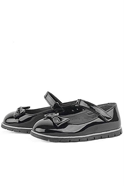 Rakerplus Black Patent Leather Bow and Velcro Girls' Ballerinas