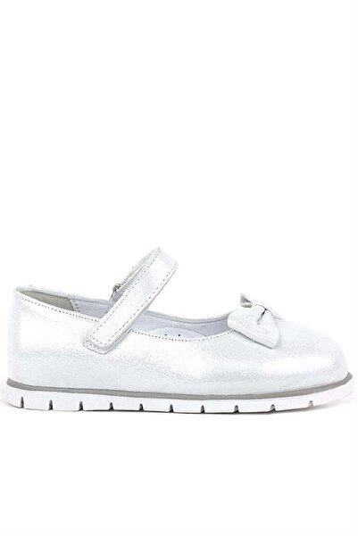 Rakerplus Genuine Leather Silver Velcro Girls' Ballerinas
