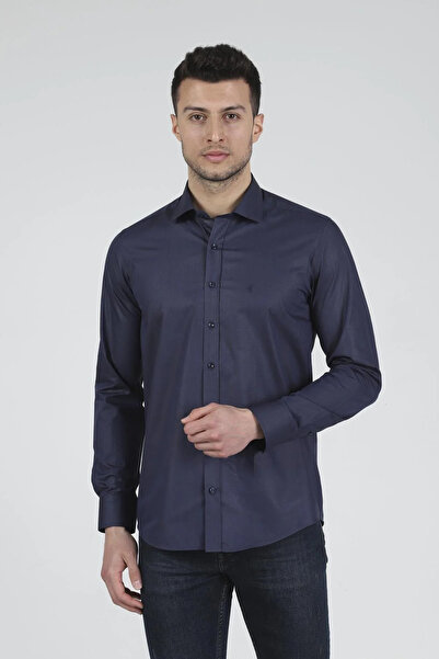 Daniel Bessi Long Sleeve Slim Fit Basic Cotton Anthracite Classic Men's Shirt