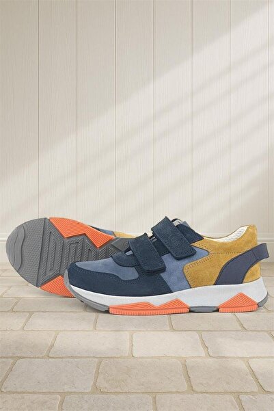 Rakerplus Genuine Leather Navy Blue Tan Kids Sneakers Sports Shoes