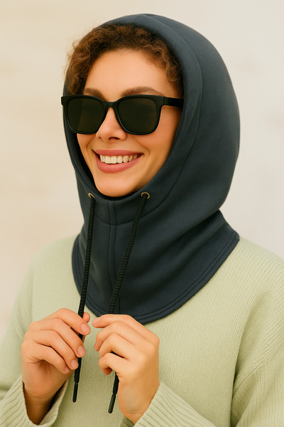 Homy Life Kışlık Üç İplik ve İçi Penye Astar Kapüşonlu Boyunluk | Rüzgar Geçirmez Balaklava | Kadın Şapka Bere