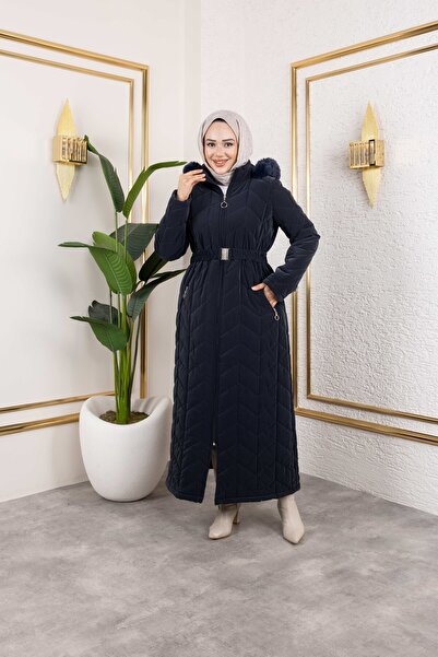 GLR&GYM NADİDE KADIN BÜYÜK BEDEN NOVA KUMAŞ İÇİ ASTARLI KAPÜŞONLU TAM BOY GENÇ KAPİTONE MONT