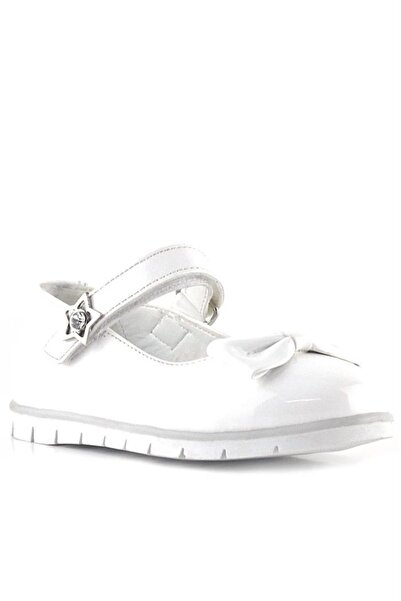 Rakerplus Balerini pentru fete din piele lacuita albă cu fundă și stea cu velcro