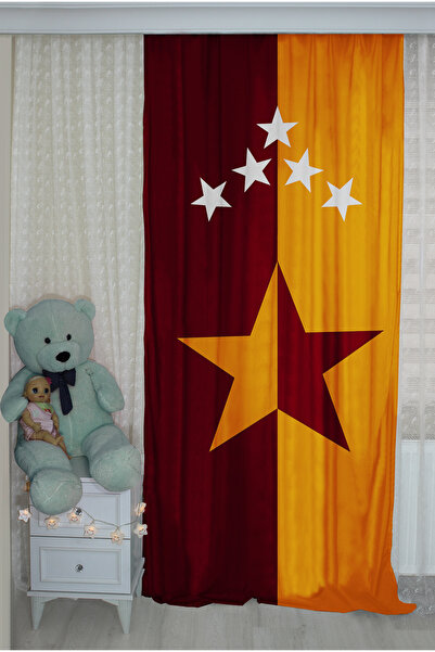 Bebişim Halı Yellow Red Double Winged Fan Children's Room Curtain