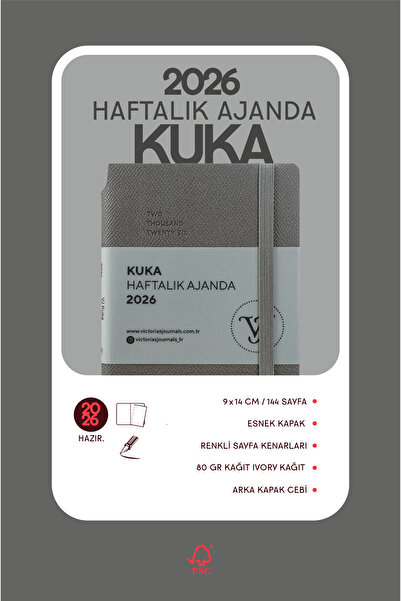 Victoria's Journals Kuka 2026 Weekly Agenda A6 (9X14 cm) Flexible Cover Ivory 80Gr.