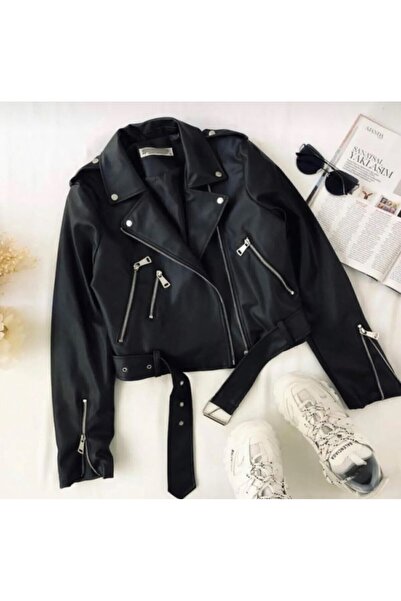 CB CANDYBİA Siyah Biker Suni Deri Ceket