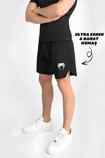 Stylovi UFC x Venum Premium Antrenman Şortu Özel Kumaş Erkek Spor Cepli Fitness Siyah MMA