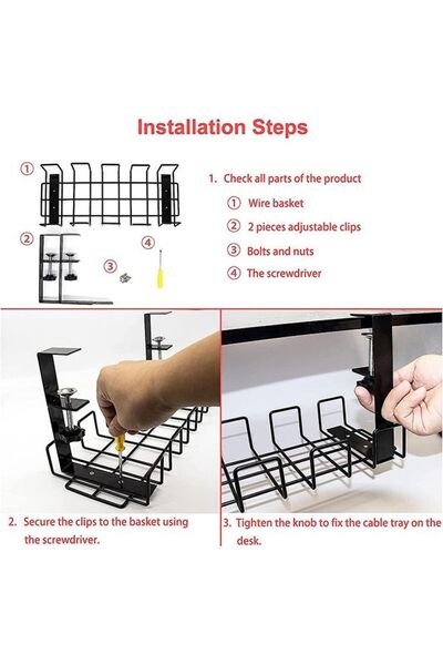 fulina Under Desk Cable Management Tray, Under Desk Cord Organizer with Clamp Mount System for Wire Managem