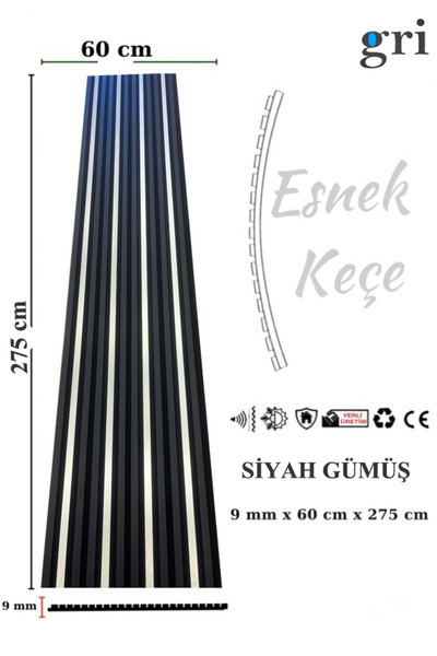 GRİDEKOR SİYAH GÜMÜŞ AHŞAP AKUSTİK LAMBİRİ PANEL 60x275 9 MM