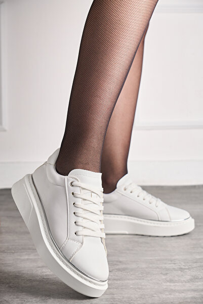 İmerShoes Daily Women's White Sports Shoes Lace-Up Lightweight Thick High Sole Walking Sneaker 2135