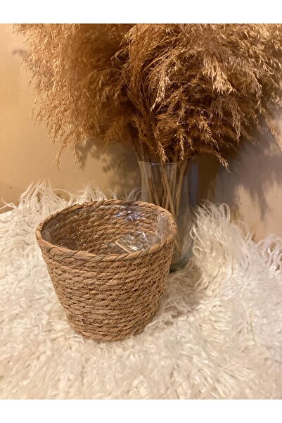 Paganca V-Shaped Straw Thick Knitted Flower Pot with Inner Bag Medium Size