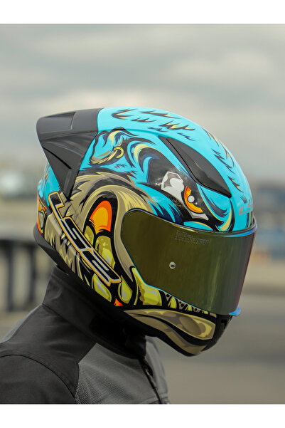 LS2 RAPID 2 NEO MAVİ-MOR KASK - GOLD VİZÖR - SPOİLER