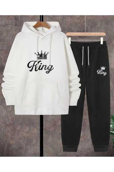 ORVIO Group طقم بدلة رياضية بغطاء للرأس مطبوع عليه King