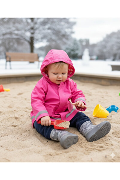 iplay 6-12 Ay, Tek Beden, Kapüşonlu Su Geçirmez Polar Astarlı Bebek Yağmurluk