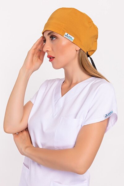 Nur Medikal Giyim Unisex Düz Hardal Renk Hastane Doktor Hemşire Aşçı Nöbet Ce...