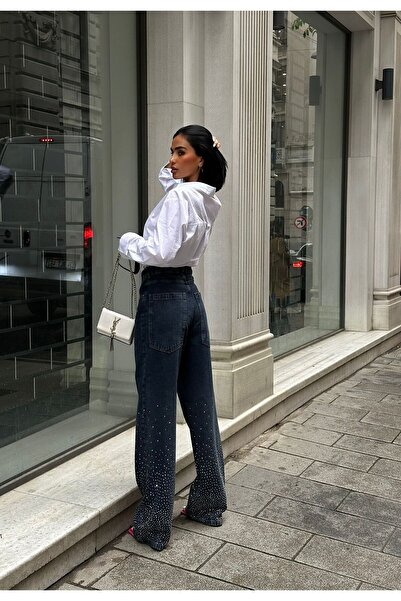 ParlaMira Γυναικείο τζιν με ψηλόμεσο κορμό και φαρδιά εφαρμογή