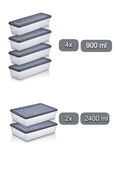 VİGENTİNO 6'Lı Set Buzdolabı Organizer Mikrodalga ve Difrize Uygun Saklama Kabı 4 X 750 ml 2 x 2400ml