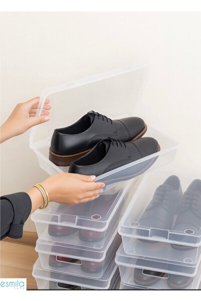 ESMİLA 10 Adet Şeffaf Erkek Ayakkabı Kutusu -Unisex Erkek Kadın Ayakkabı Düzenleyici 10 lu Kadın Bot Kutusu