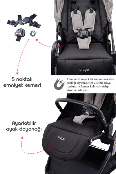 Prego Arteon Seyahat Sistem Bebek Arabası 2244 Otomatik Katlanan