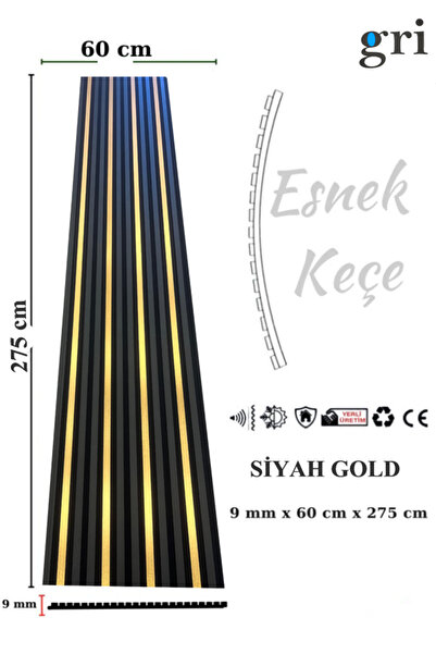 GRİDEKOR SİYAH GOLD AHŞAP AKUSTİK LAMBİRİ PANEL 60x275 9 MM