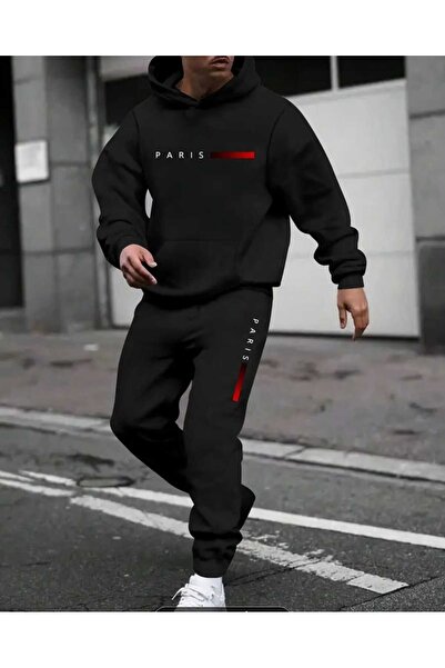 ORVIO Group Men's Paris Printed Gray Men's Sweat Set