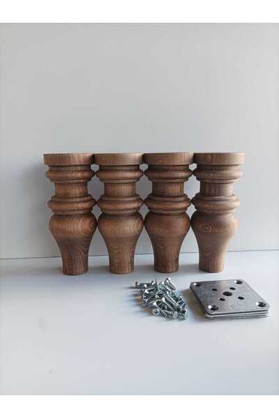 Dijital Bazar 15 CM MELEK AHŞAP TORNA AYAK CEVİZ 4 LÜ
