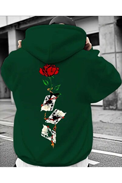 ORVIO Group هودي فاخر للرجال – وردة وأوراق لعب